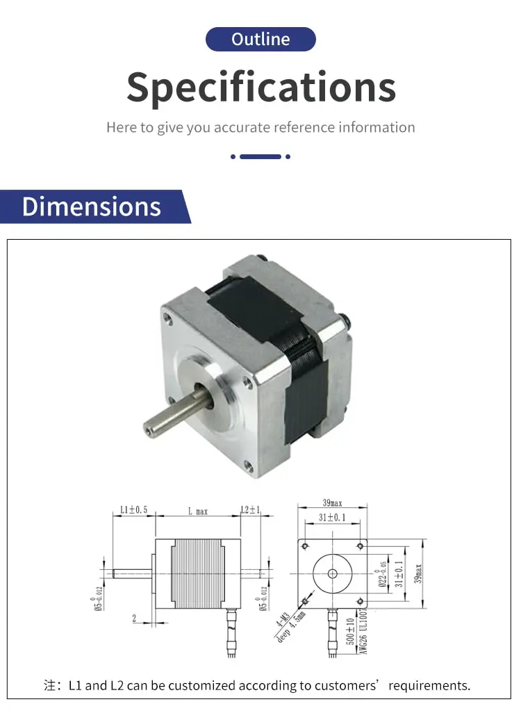 39mm 39HM 0.9° two-phase stepper motor drawing