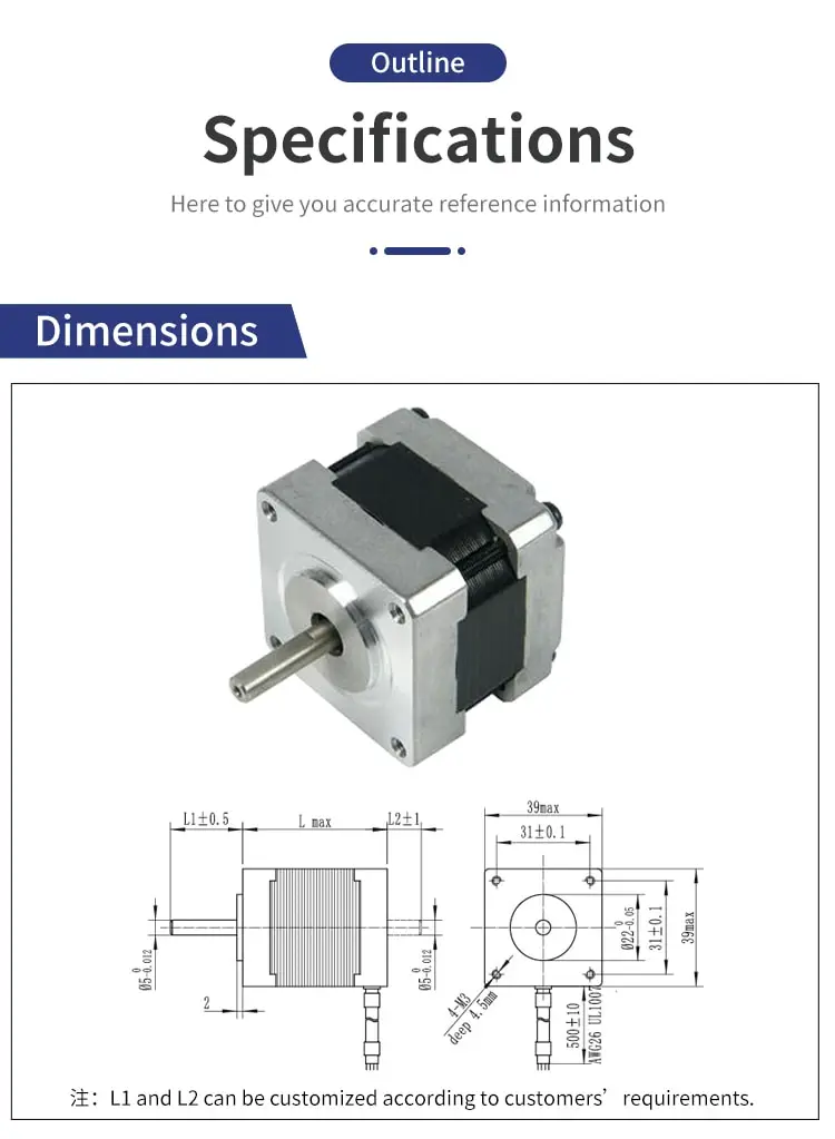 39mm 39HS 1.8° two-phase stepper motor drawing