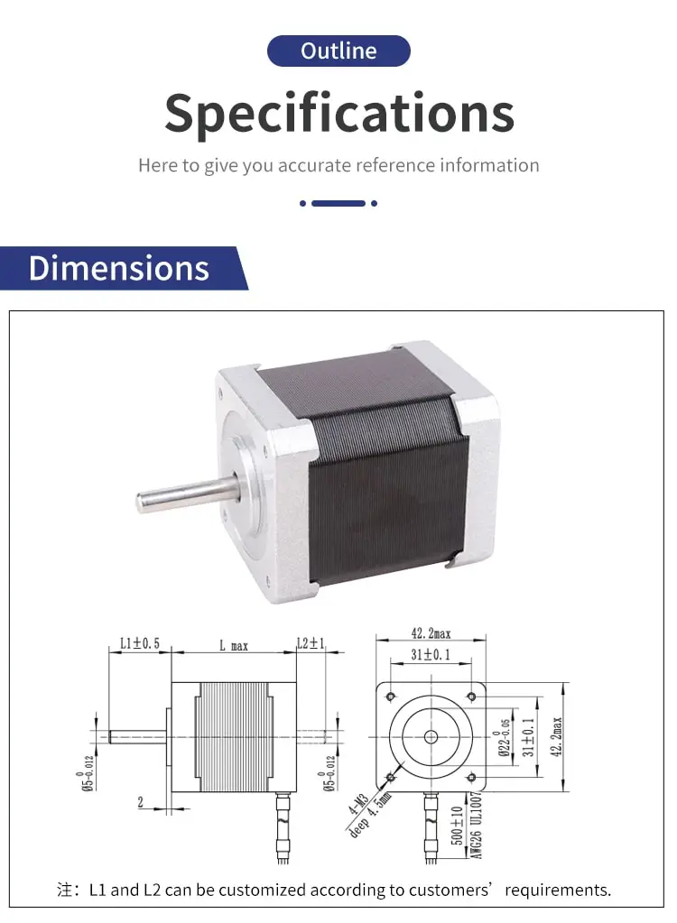 42mm 42HM 0.9° two-phase stepper motor drawing