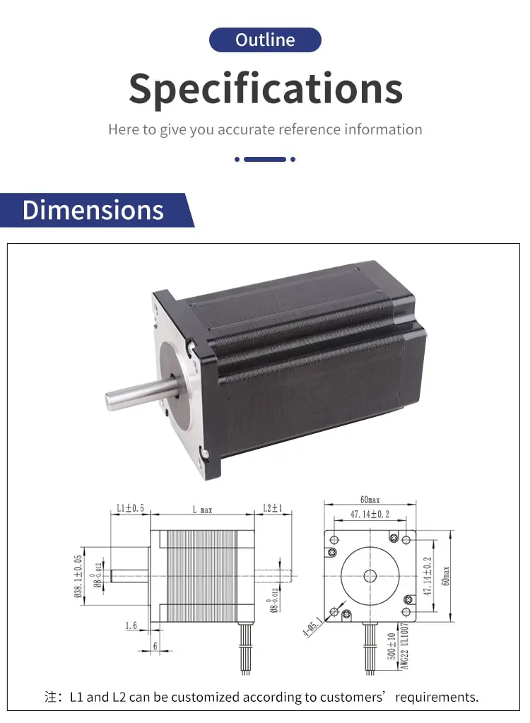 60mm 60HS 1.8° two-phase stepper motor drawing
